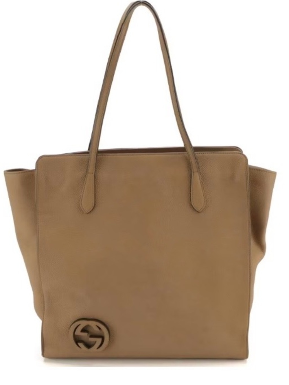 Gucci Brown Calfskin Leather Large Vertical Tote with Interlocking GG
